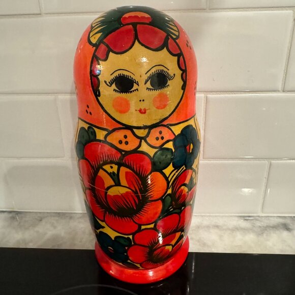 Vintage Russian Nesting Dolls 1990s Set 8 Hand-Painted Matryoshka Stacking rare - Picture 1 of 16